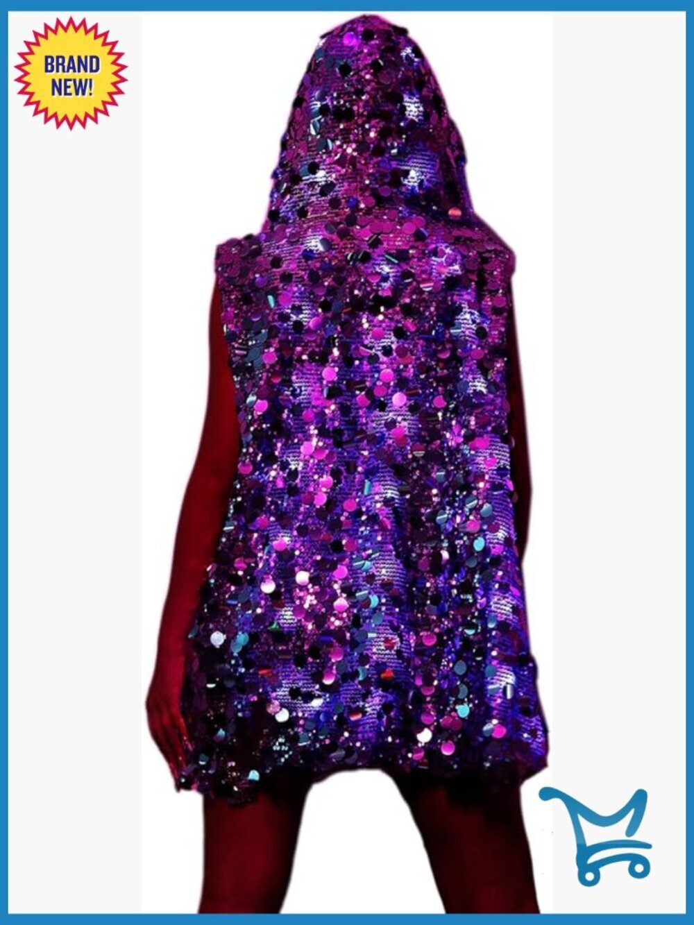 Sequined LED Light Up Vest Hooded Rave Festival Jacket Multicolor Glow